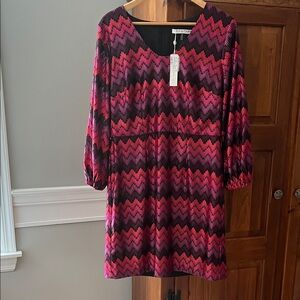 Trina Turk Vibrant Pink and Black Long Sleeve Dress
